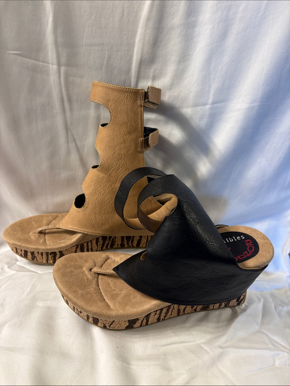 Modzori reversible Black and tan Wedge Sandal with Cork-Style Platform - Picture 4 of 7